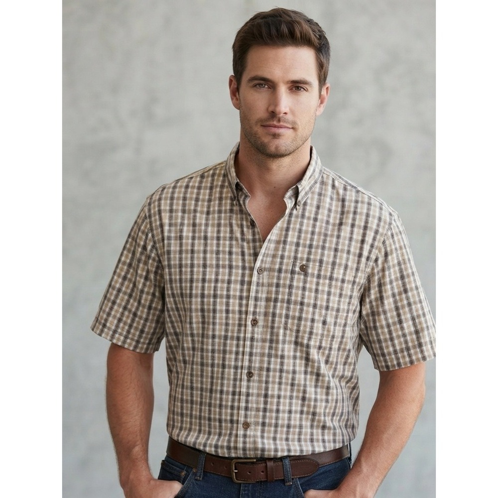 Carhartt Plaid Workwear Relaxed Fit Short Sleeve Button Down Shirt 2XL